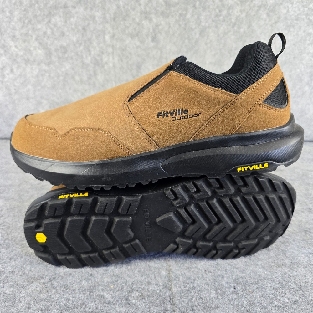 FitVille Men's Explorer Outdoor Slip On Shoes 15EW Brown Vegan Suede Orthopedic